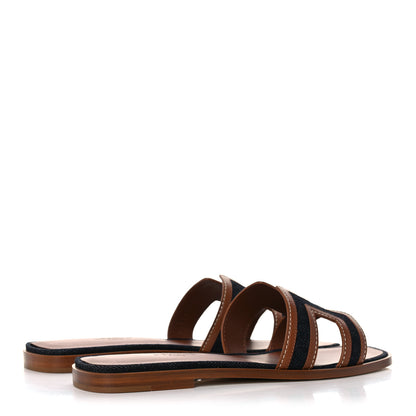 Hermes Calfskin Denim Oran Sandals 38 Bleu Brut Gold 4 of 8