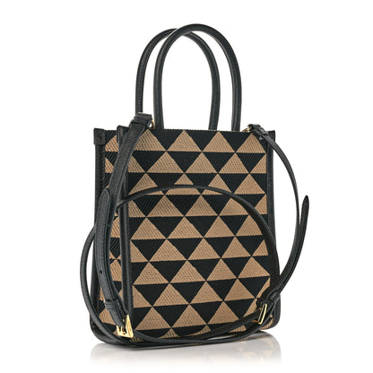 Prada Jacquard Saffiano Triangolo Symbole Embroidered Micro Tote Black Corda 2 of 7