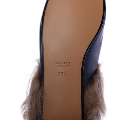 Gucci Malaga Kid Fur Womens Princetown Slippers 35.5 Blue Agata 8 of 9