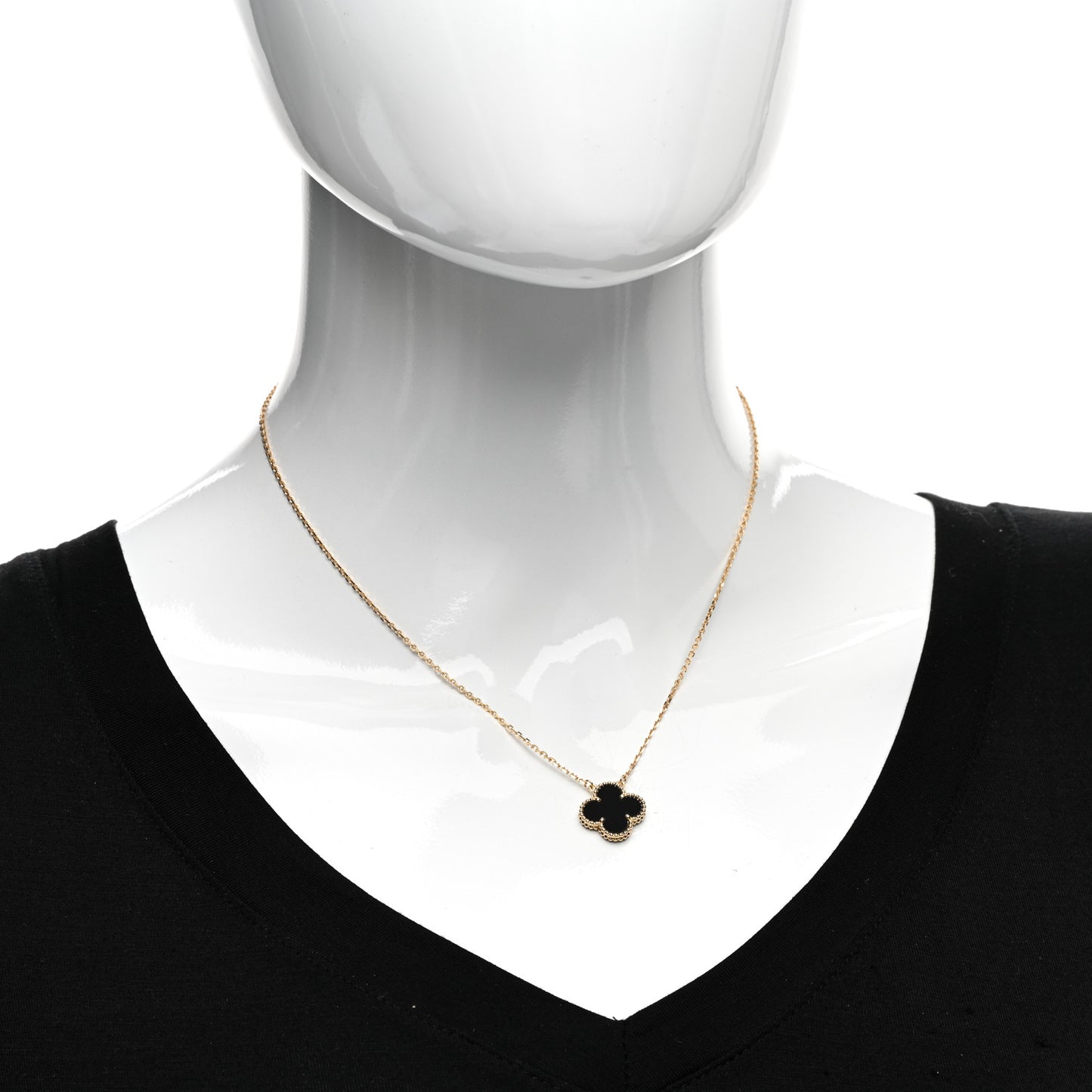 18K Yellow Gold Black Onyx Vintage Alhambra Pendant Necklace