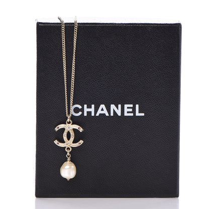 Chanel Pearl Crystal CC Drop Necklace Light Gold 5 of 5