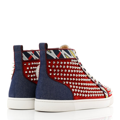 Christian Louboutin Veau Velours Denim Lou Spikes Flat Sneakers 41 Red 4 of 9