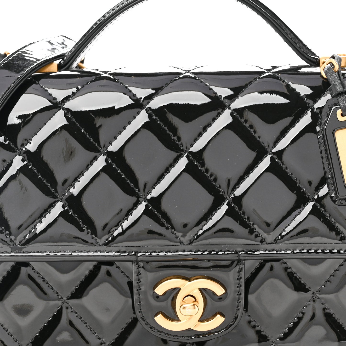 Patent Quilted Small School Memory Top Handle Flap Black