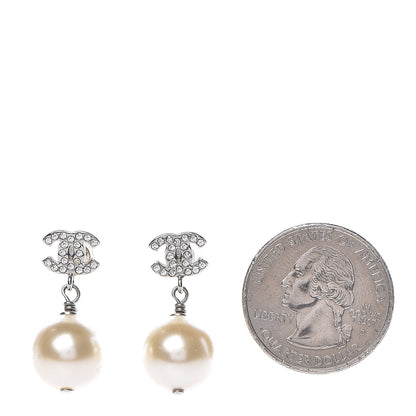 Chanel Crystal Pearl CC Drop Earrings Silver 2 of 5