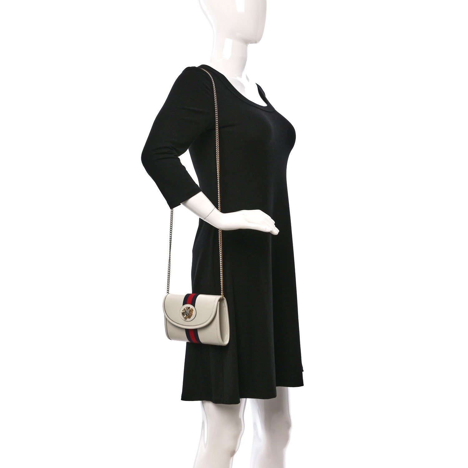 Gucci Textured Calfskin Web Mini Rajah Slim Flap Shoulder Bag Mystic White 2 of 11