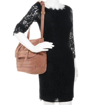 Saint Laurent Crocodile Embossed Nubuck Besace Shoulder Bag Rose 2 of 10