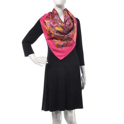Hermes Silk Au Coeur de la Vie Scarf 90 Rose Vif Orange Violet 2 of 6