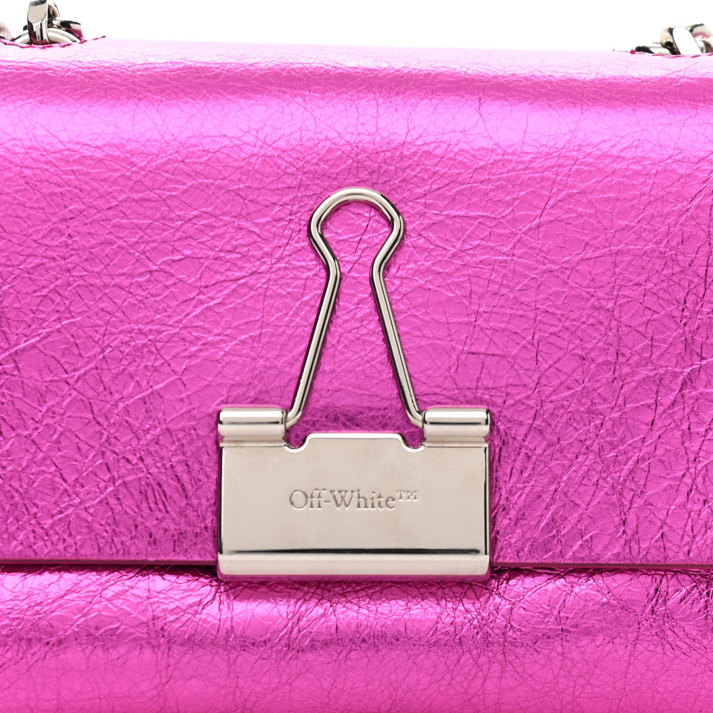 Calfskin Metallic Small Binder Clip Crossbody Pink