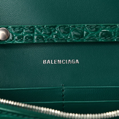 Balenciaga Shiny Calfskin Crocodile Embossed Hourglass Chain Bag Green 6 of 9