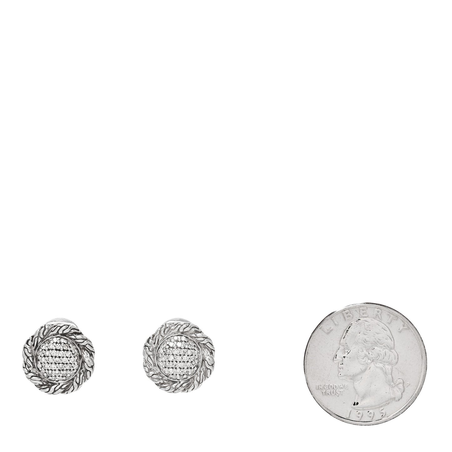 Sterling Silver Diamond Classic Chain Round Pave Earrings