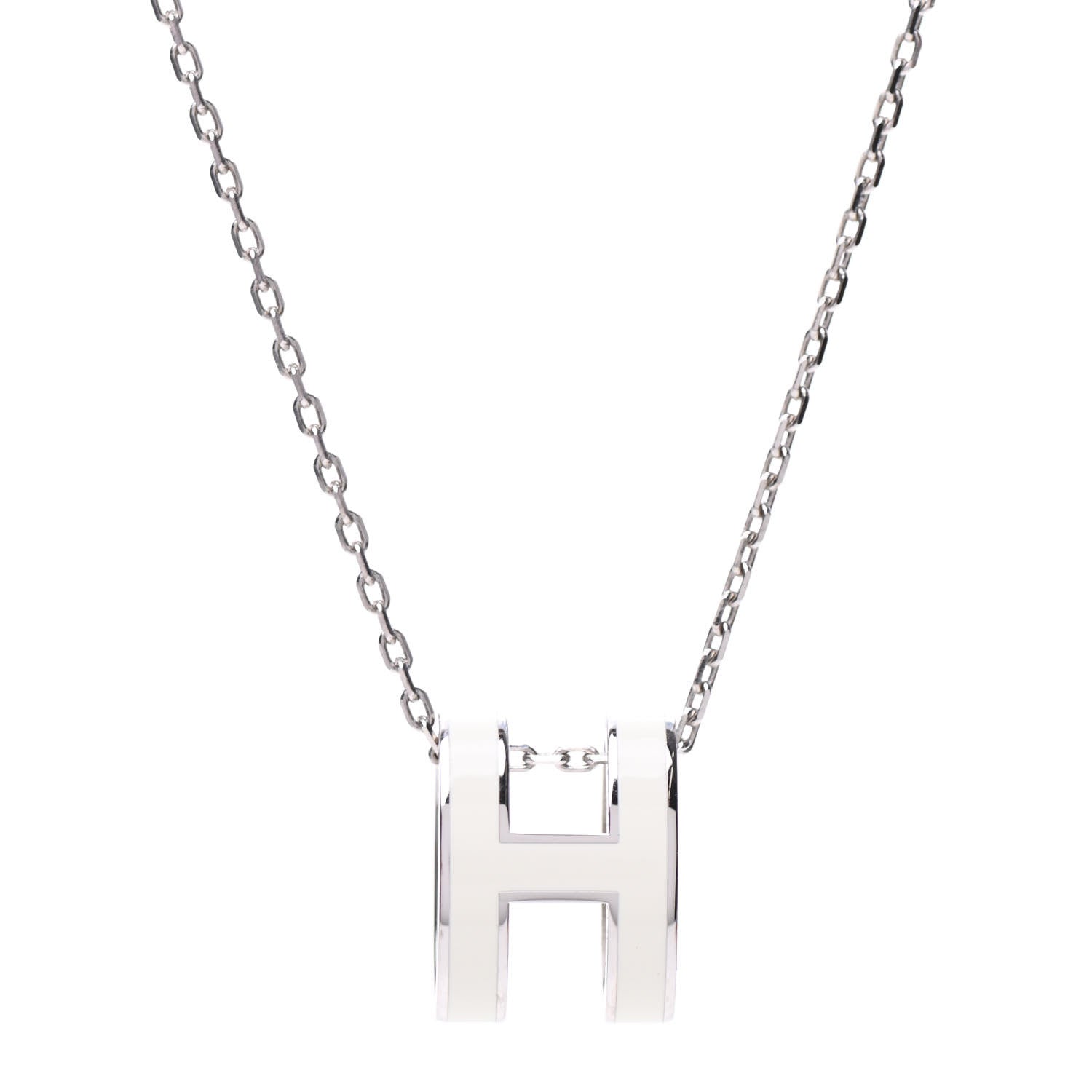 Hermes Lacquered Palladium Pop H Pendant Necklace White 3 of 7