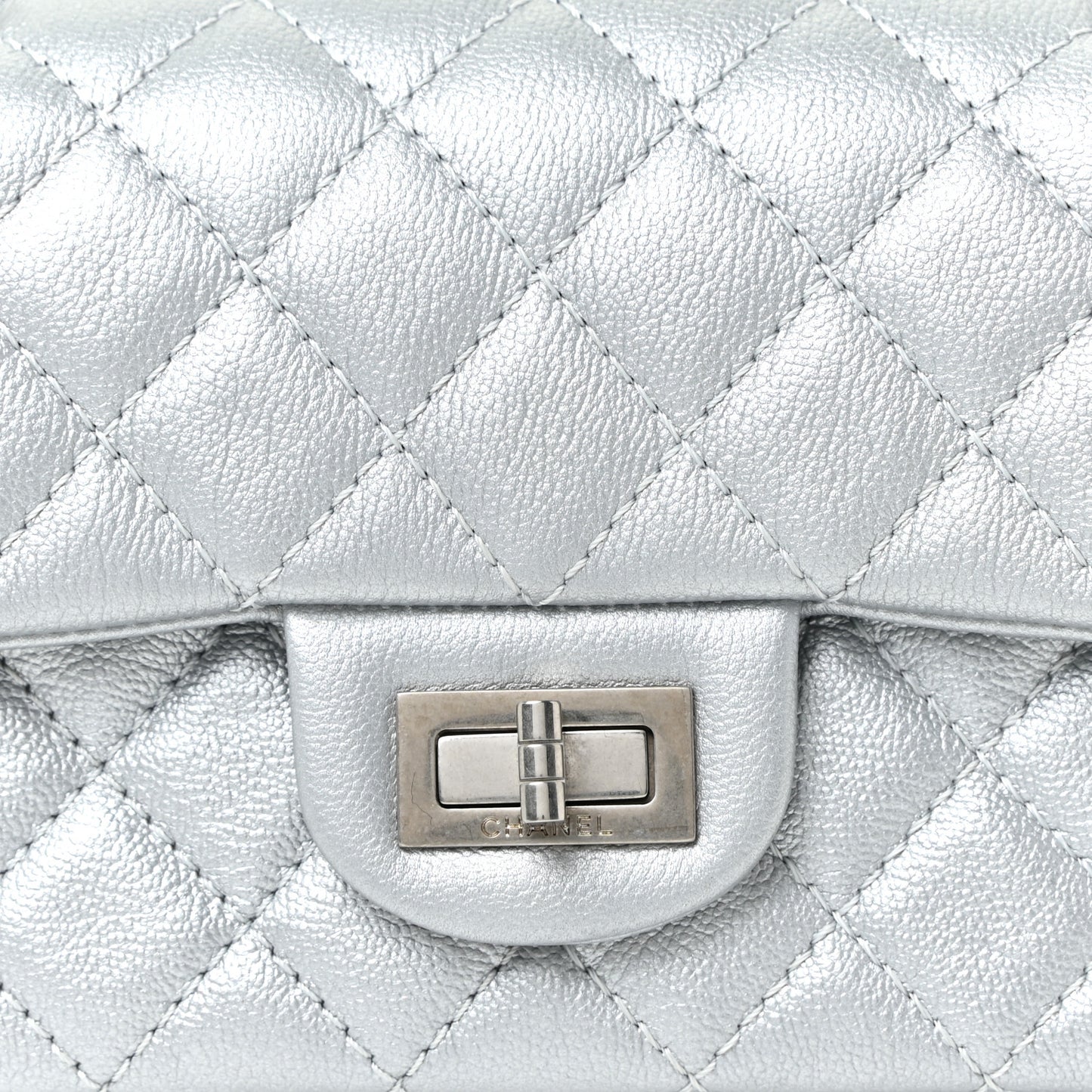 Metallic Grained Calfskin Quilted 2.55 Reissue Mini Flap Silver