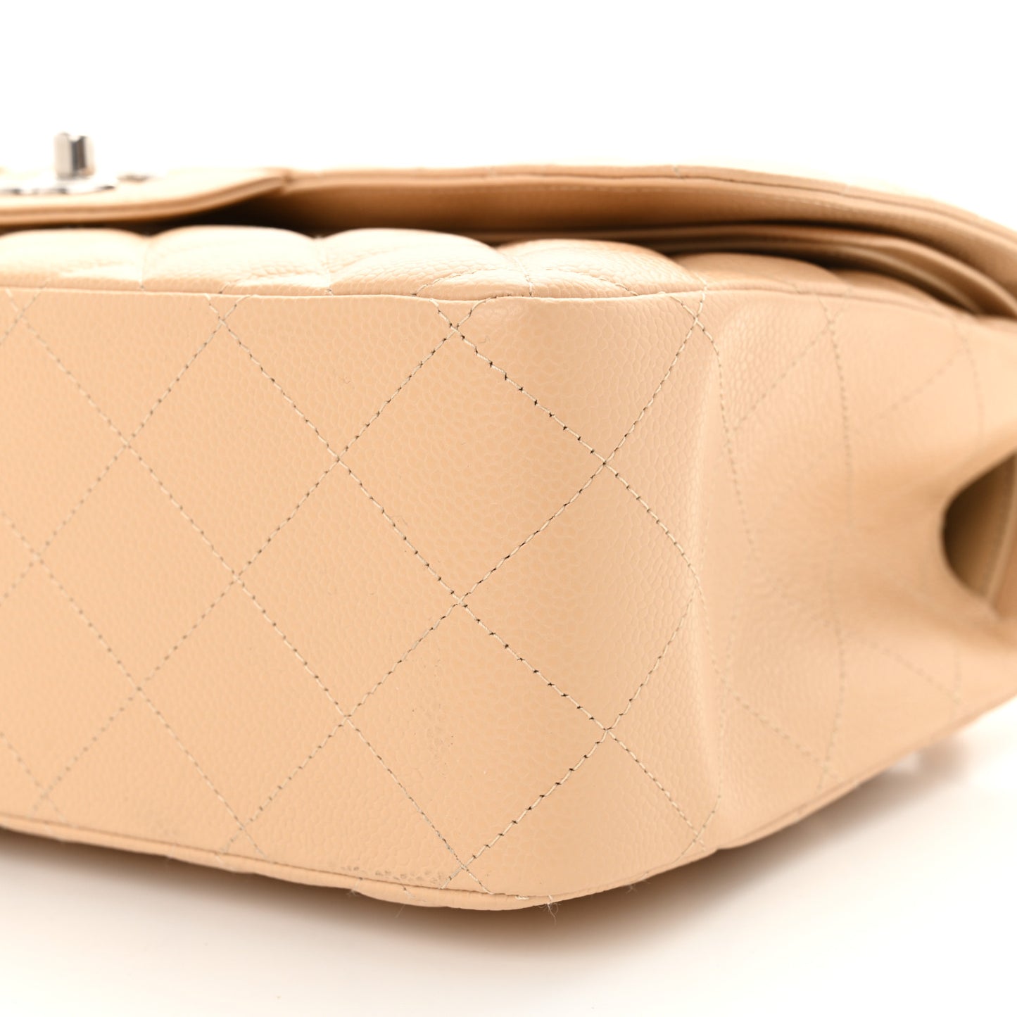 Caviar Quilted Jumbo Double Flap Beige
