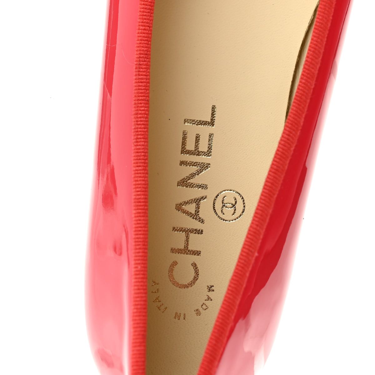 Patent Calfskin CC Cap Toe Ballerina Flats 37.5 Coral