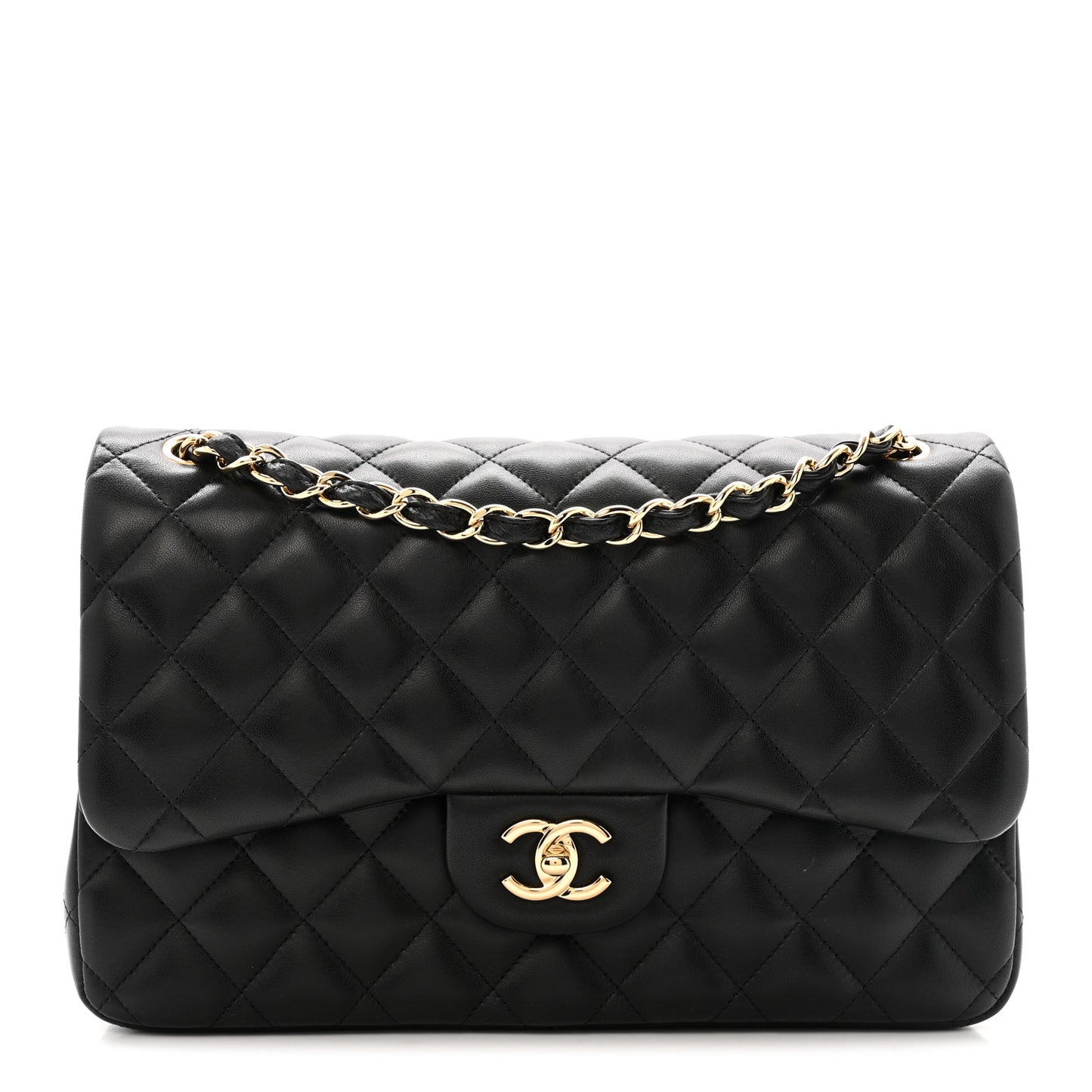 Lambskin Quilted Jumbo Double Flap Black