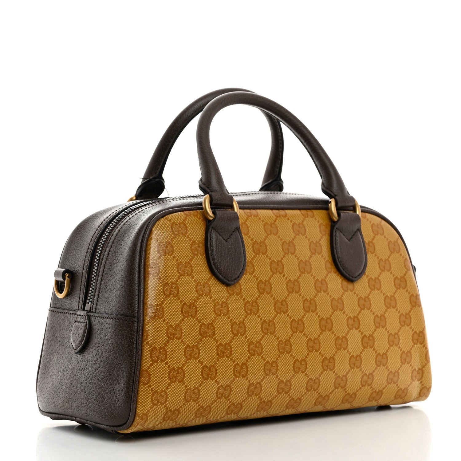 Gucci X ADIDAS Crystal Vintage Monogram Textured Dollar Calfskin Web Trefoil Logo Mini Bowling Bag Mid Natural Nut Off White New Acero 3 of 10