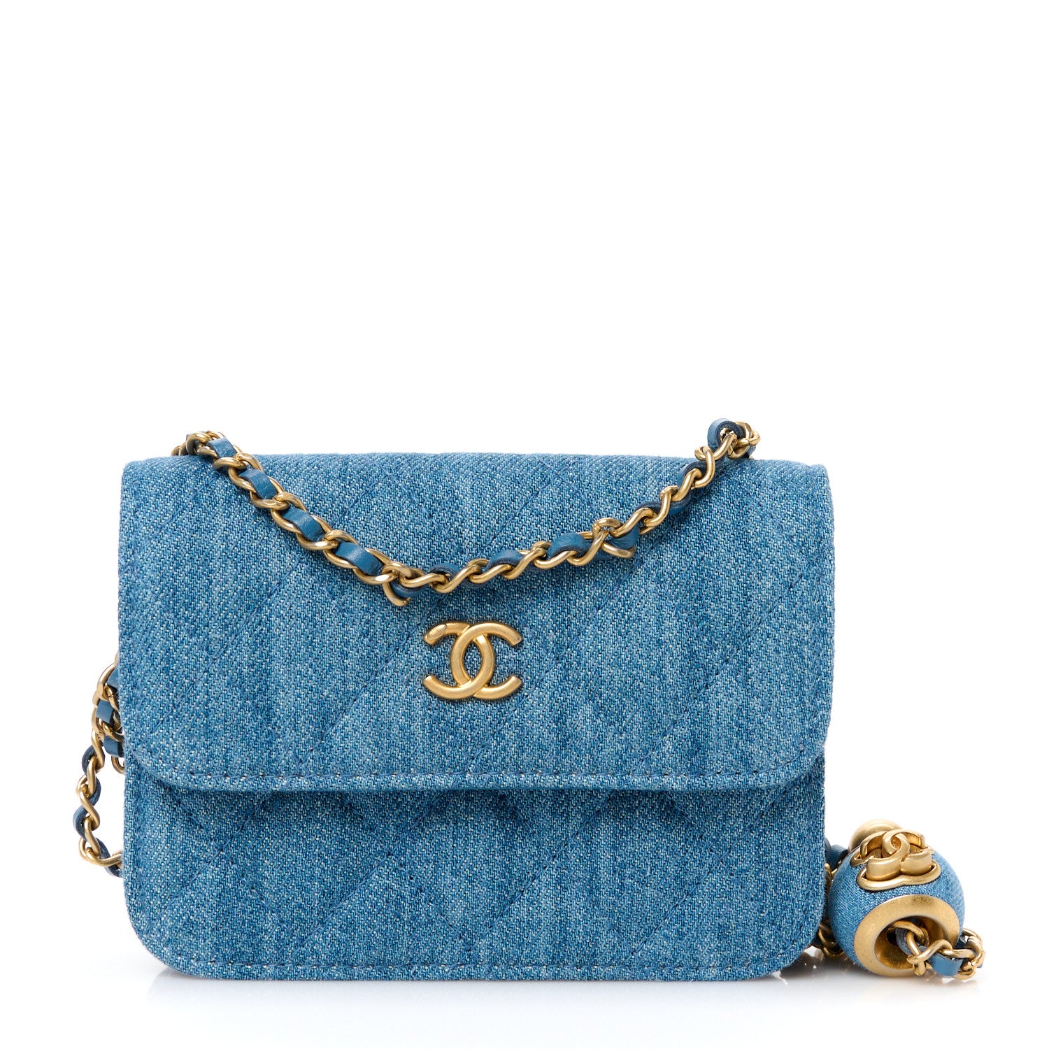 Chanel Denim Quilted CC Pearl Crush Clutch With Chain Blue 1 of 11