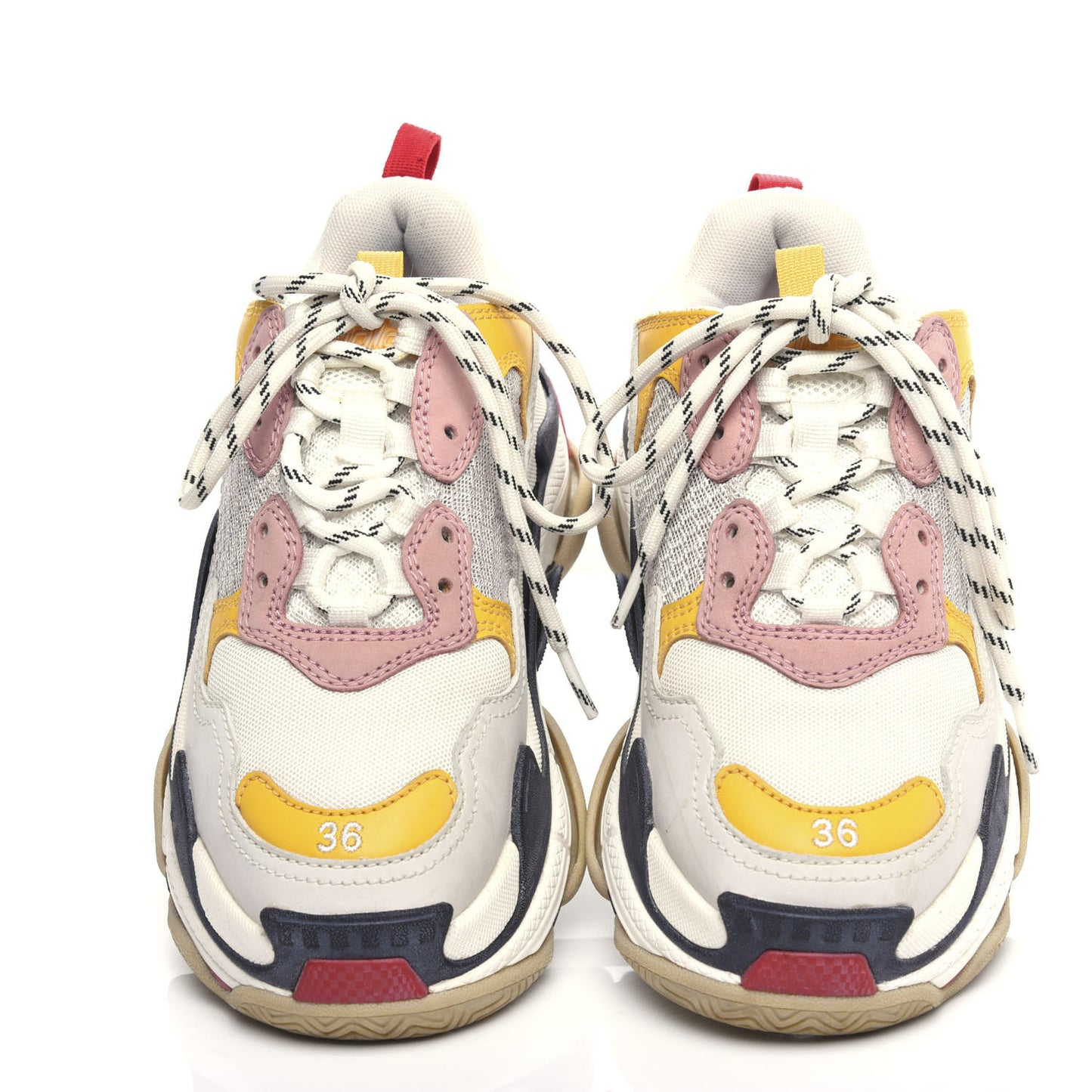 Mesh Nubuck Womens Triple S Sneakers 36 White Gris Jaune Rose