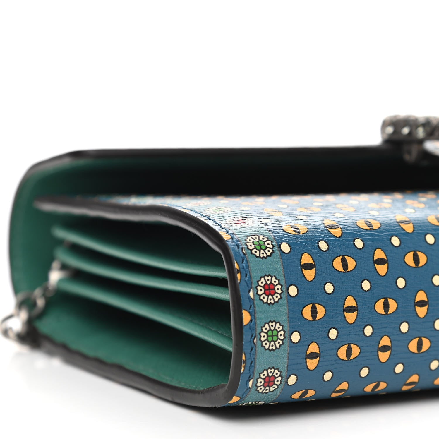 Gucci Textured Calfskin Crystal Garden Dionysus Chain Wallet Forest Green Print 10 of 12