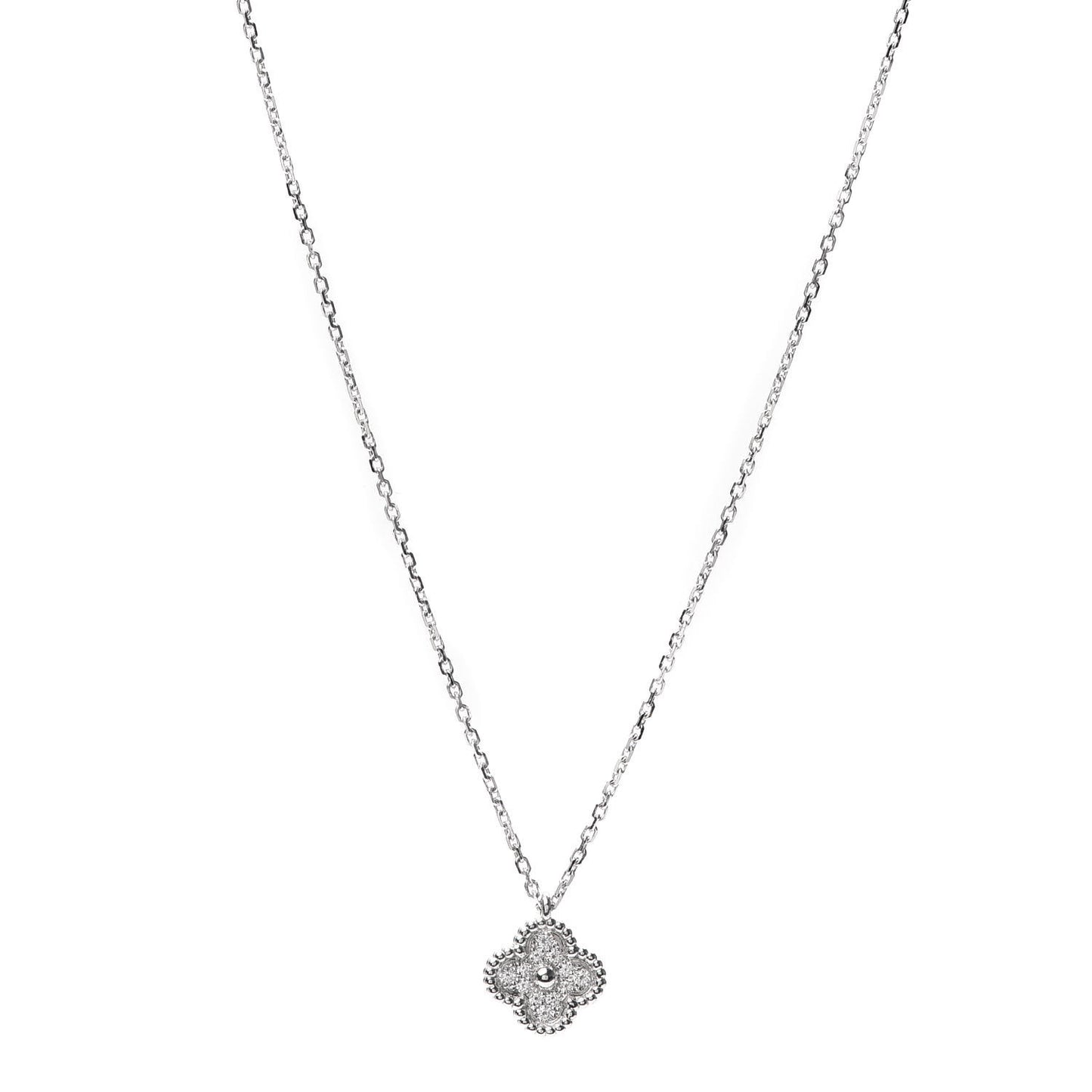 18K White Gold Diamond Sweet Alhambra Pendant Necklace