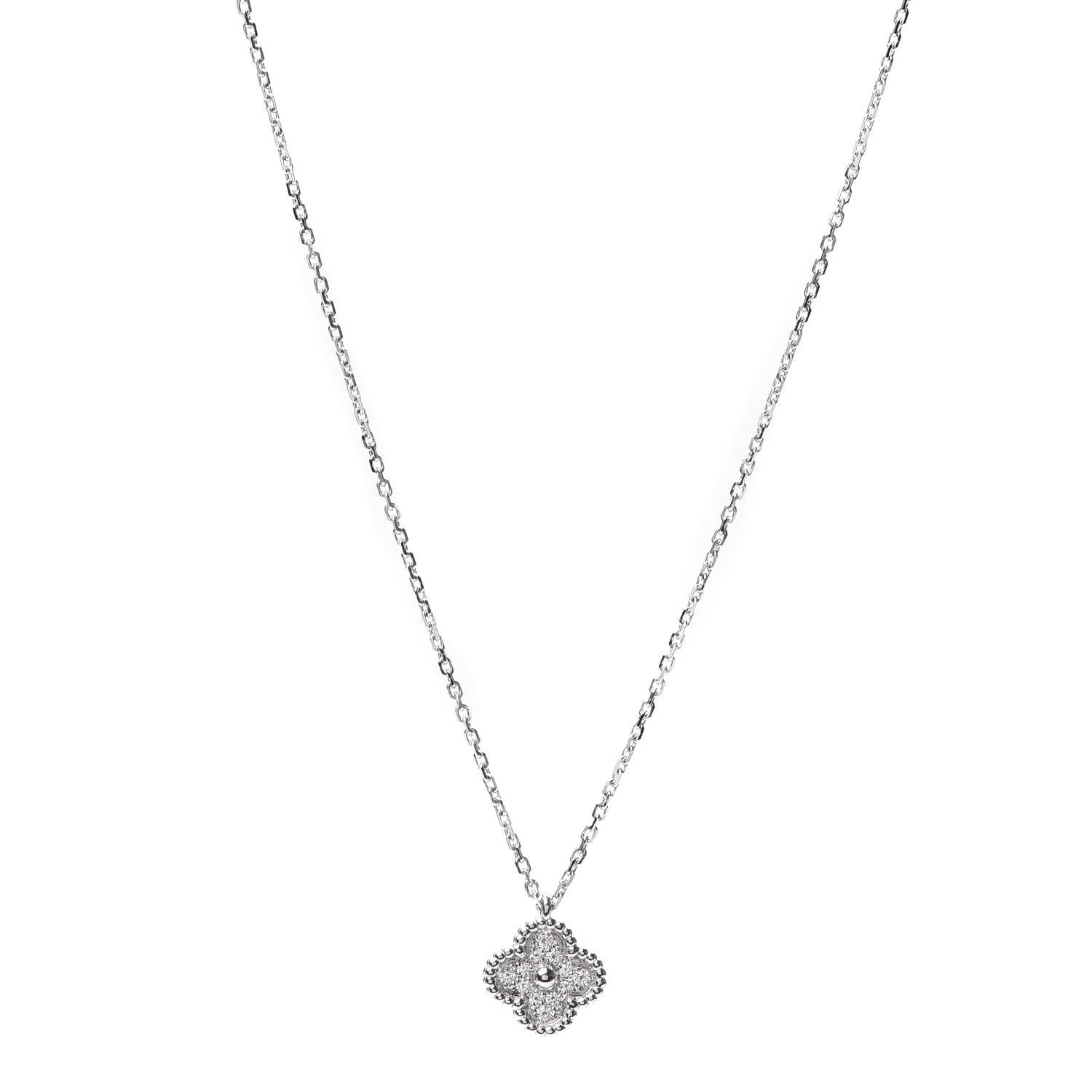 Van Cleef & Arpels 18K White Gold Diamond Sweet Alhambra Pendant Necklace 1 of 8