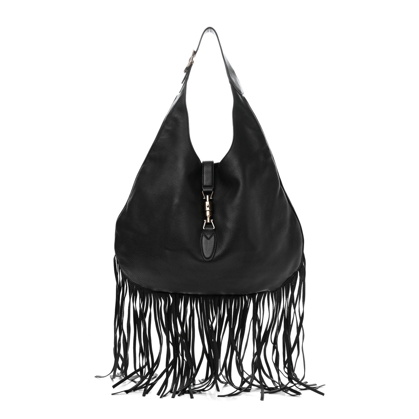 Calfskin Large New Jackie Nouveau Fringe Hobo Black