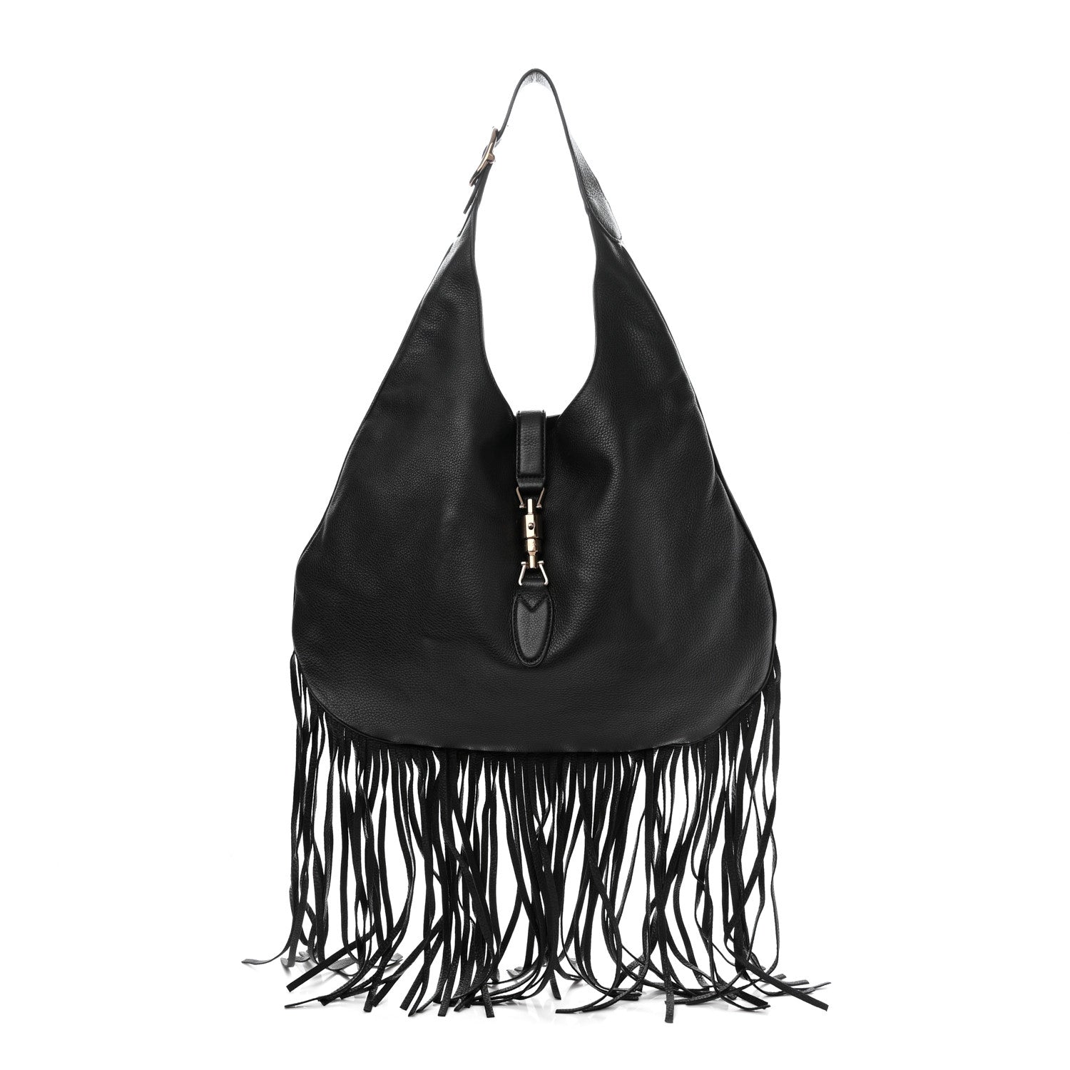 Gucci Calfskin Large New Jackie Nouveau Fringe Hobo Black 1 of 11
