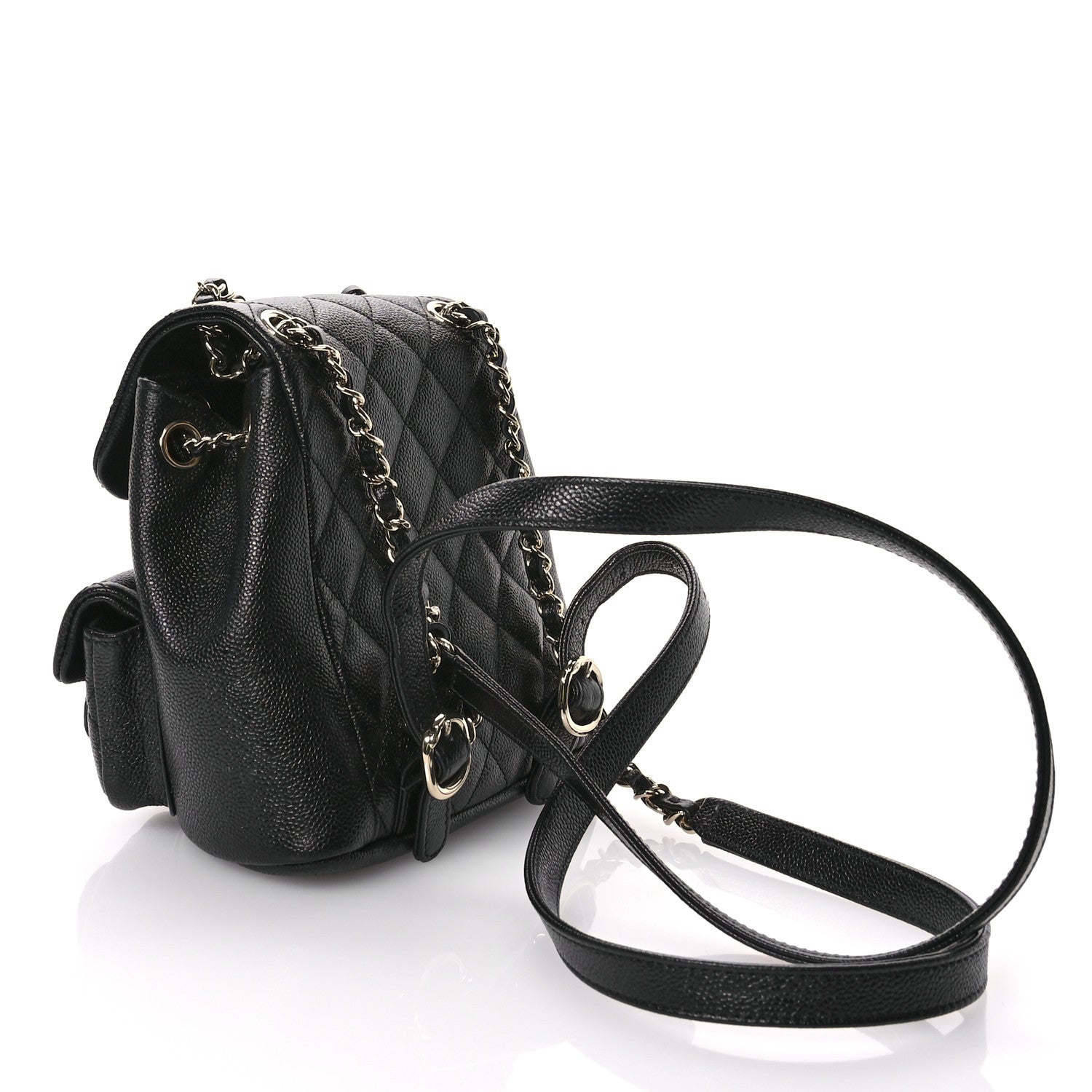 Chanel Shiny Caviar Quilted Small Duma Pockets Drawstring Backpack