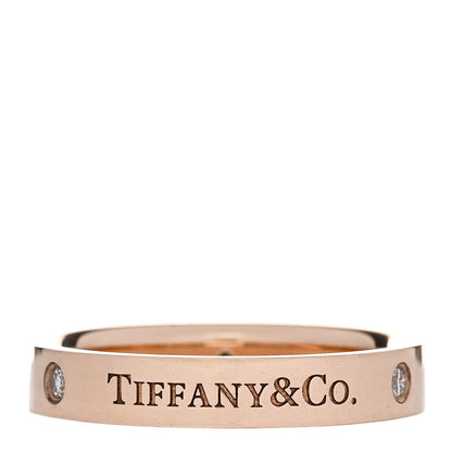 Tiffany 18K Rose Gold Diamond 3mm Logo Band Ring 59 8.75 3 of 4