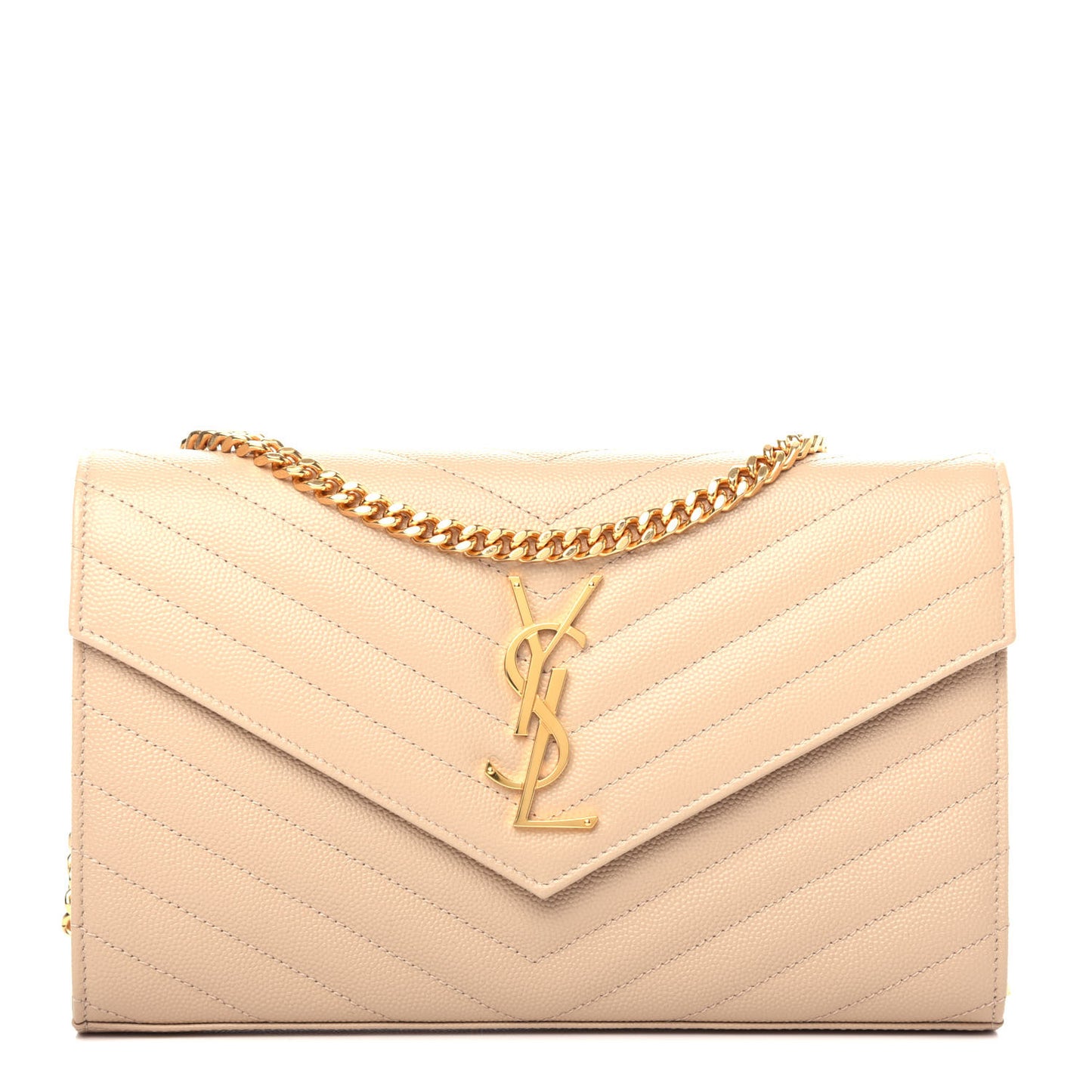 Grain De Poudre Matelasse Chevron Monogram Chain Wallet Nude Powder