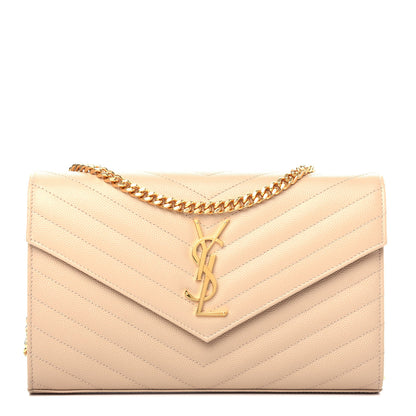 Saint Laurent Grain De Poudre Matelasse Chevron Monogram Chain Wallet Nude Powder 1 of 10