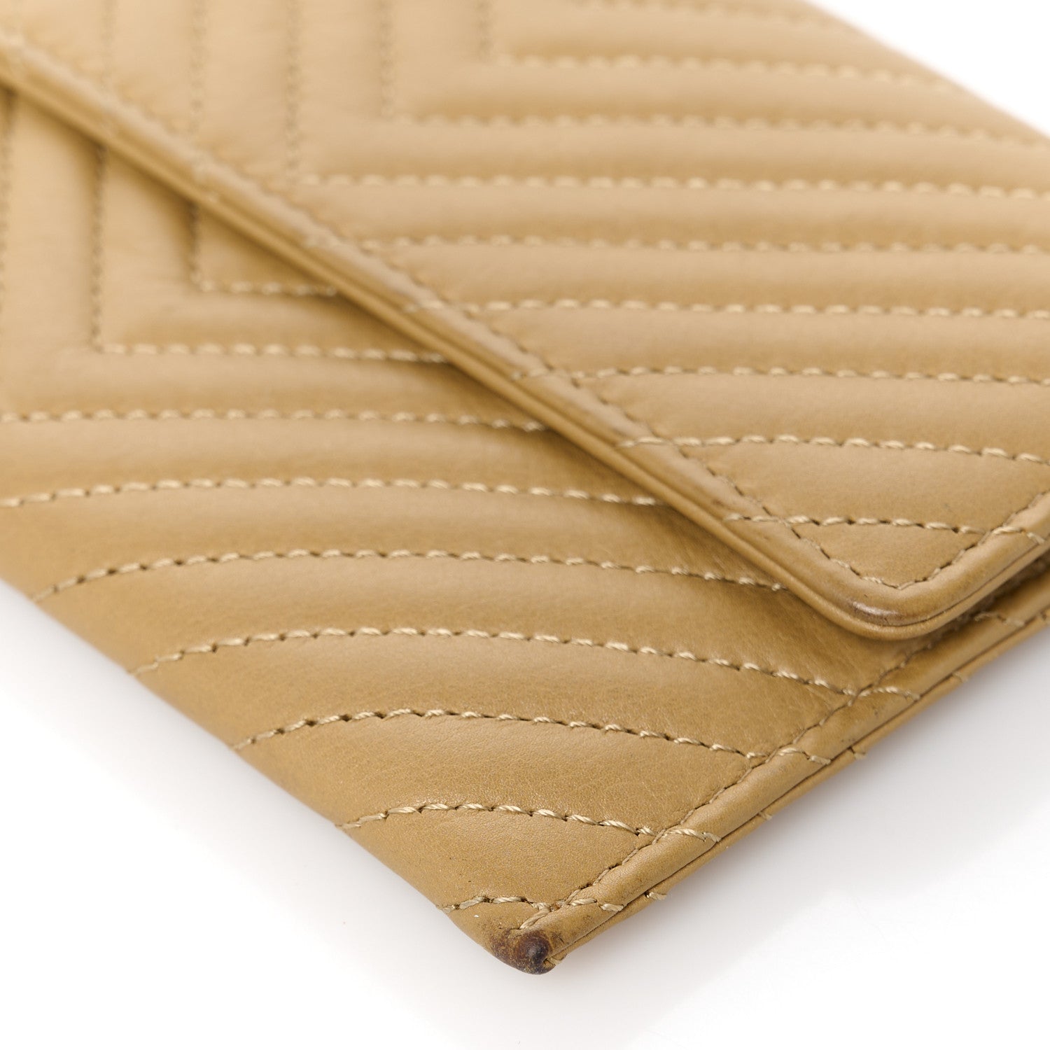 Chanel Aged Calfskin Chevron Quilted Flap Card Holder Beige 10 of 10
