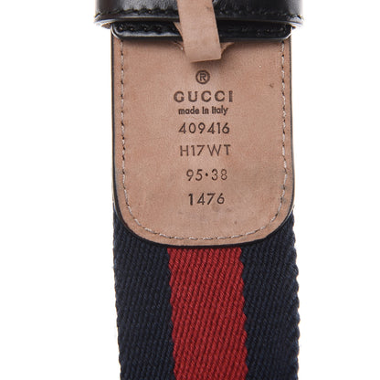 Gucci Nylon Calfskin Double G Web 40mm Belt 95 38 Blue Red Black 6 of 7