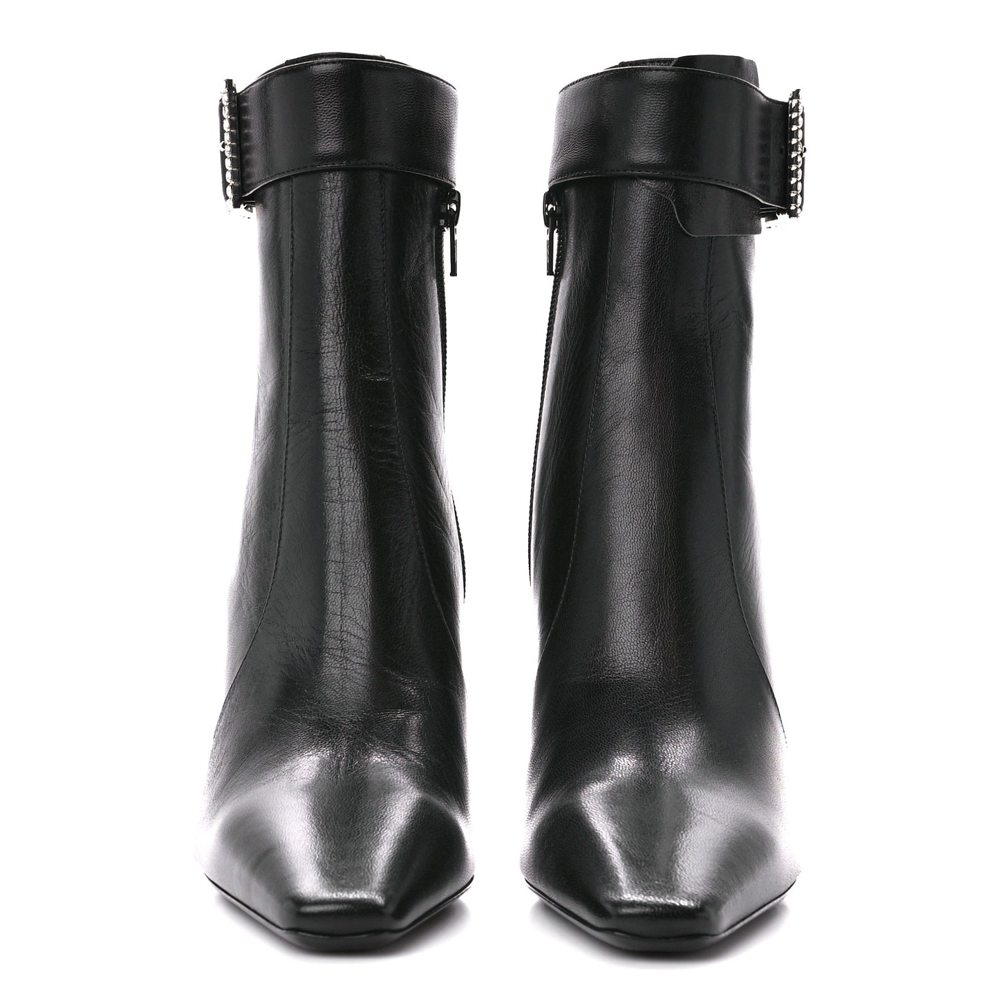 Goatskin Crystal Buckle Claude 90 Ankle Booties 39.5 Black