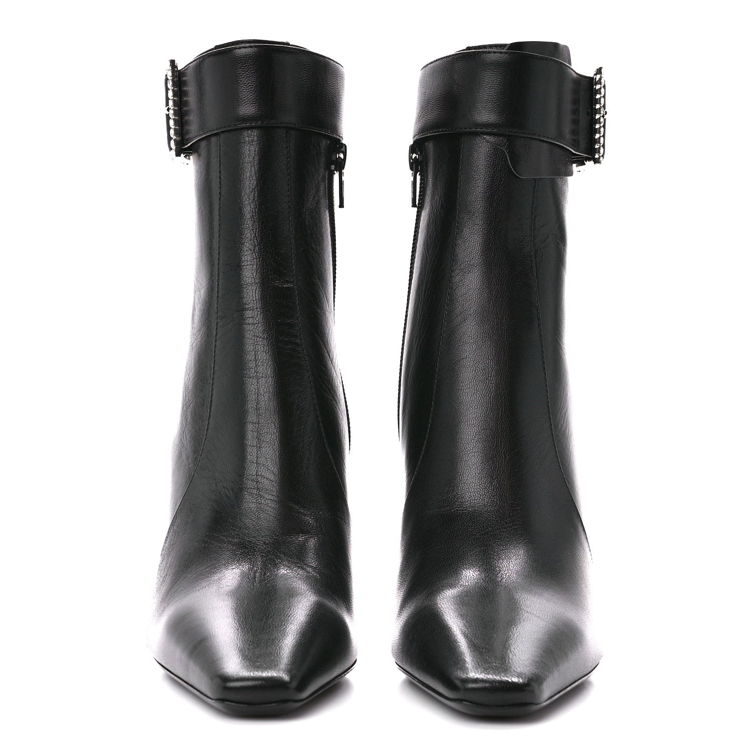 Saint Laurent Goatskin Crystal Buckle Claude 90 Ankle Booties 39.5 Black 2 of 9