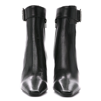 Saint Laurent Goatskin Crystal Buckle Claude 90 Ankle Booties 39.5 Black 2 of 9