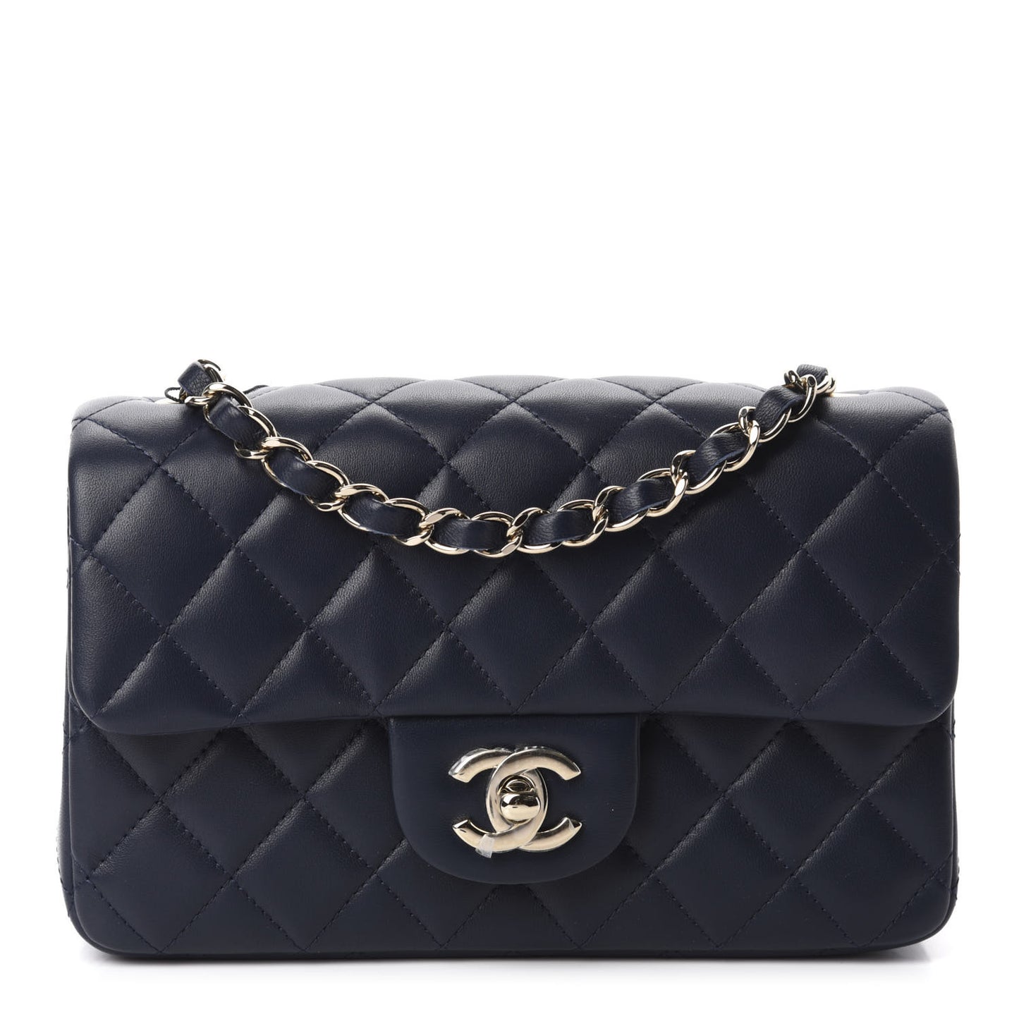 Lambskin Quilted Mini Rectangular Flap Dark Blue