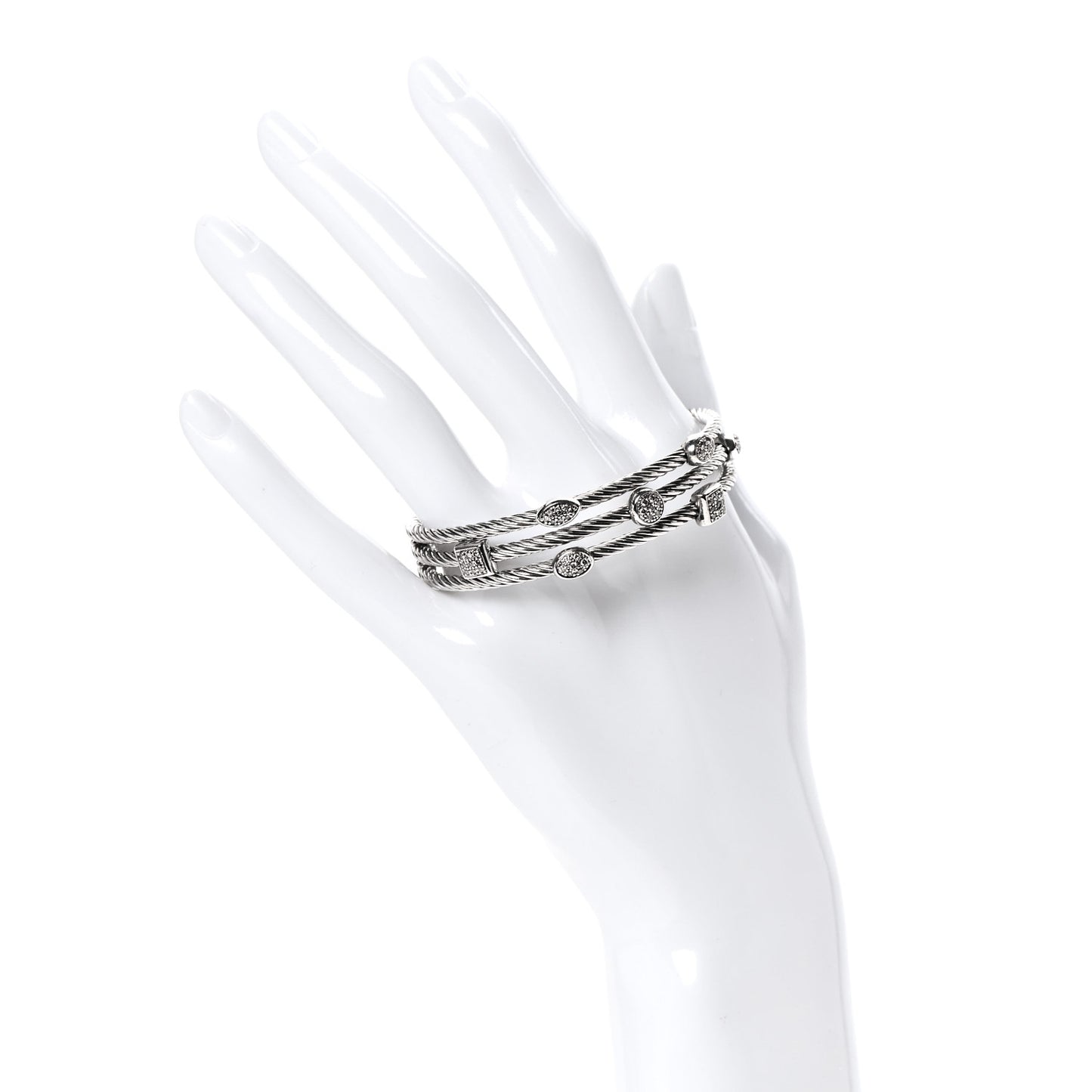 Sterling Silver Diamond Three Row Confetti Cuff Bracelet