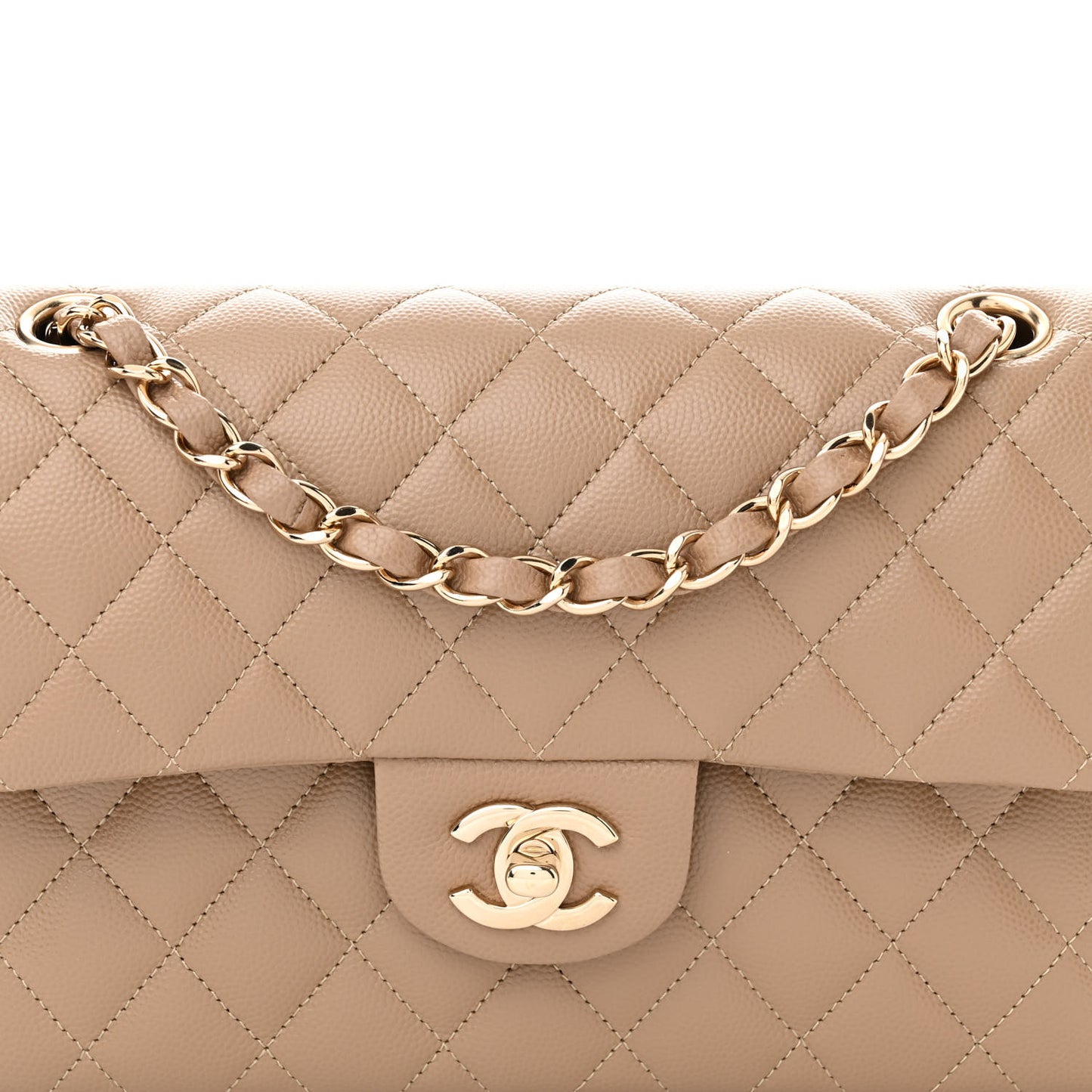 Caviar Quilted Small Double Flap Dark Beige