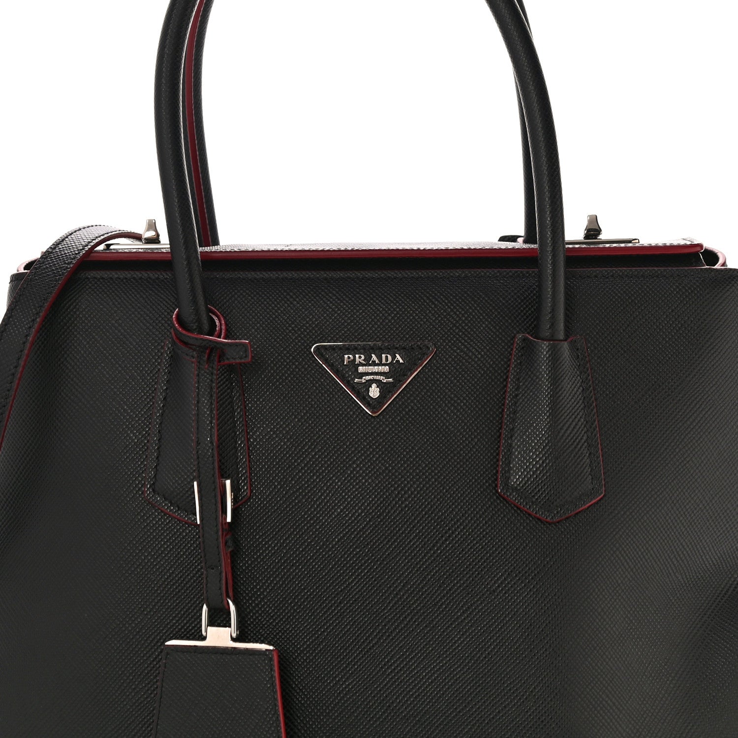Prada Saffiano Cuir Twin Tote Black Fuoco 6 of 9