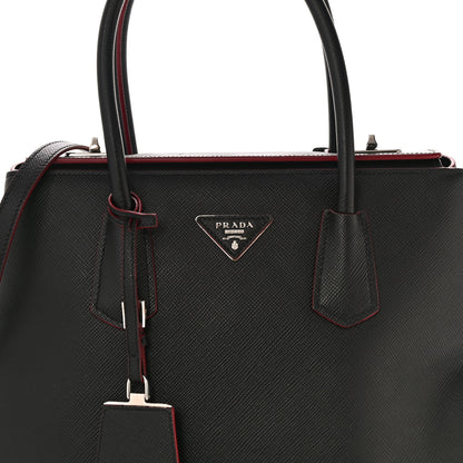 Prada Saffiano Cuir Twin Tote Black Fuoco 6 of 9