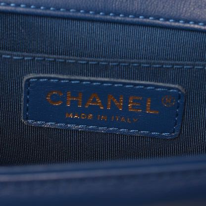 Chanel Lambskin Chevron Quilted Small Boy Flap Blue 8 of 9