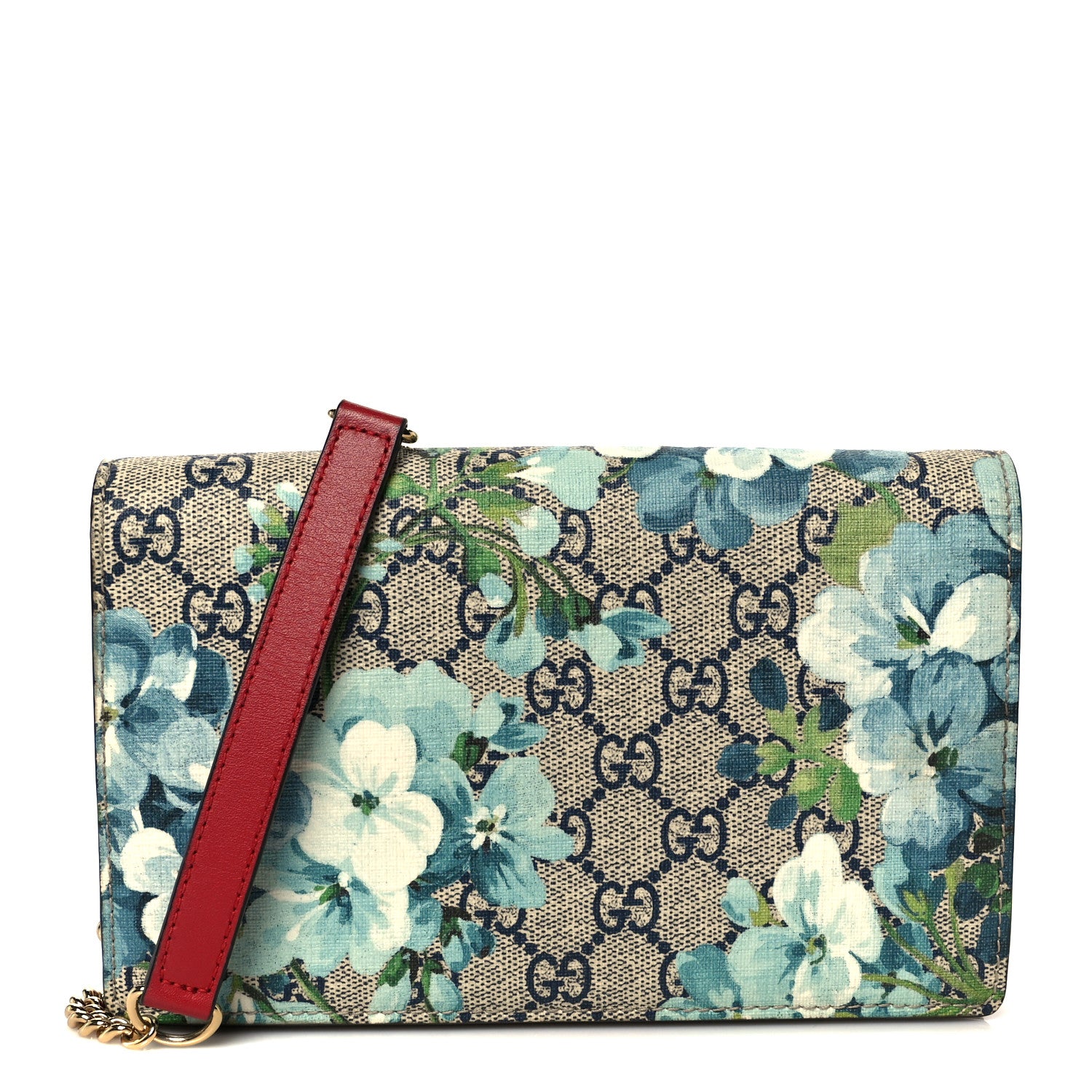 Gucci GG Supreme Monogram Blooms Chain Wallet Blue 1 of 9