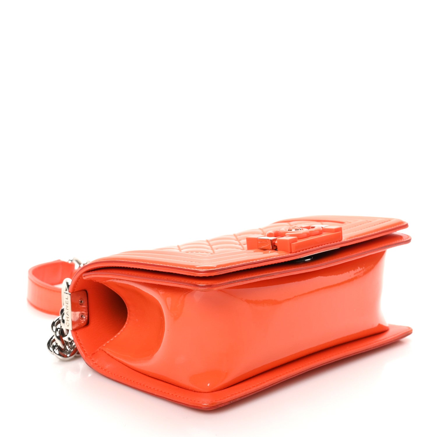 Chanel Patent Calfskin Quilted Small Plexiglass Boy Flap Orange 4 of 10