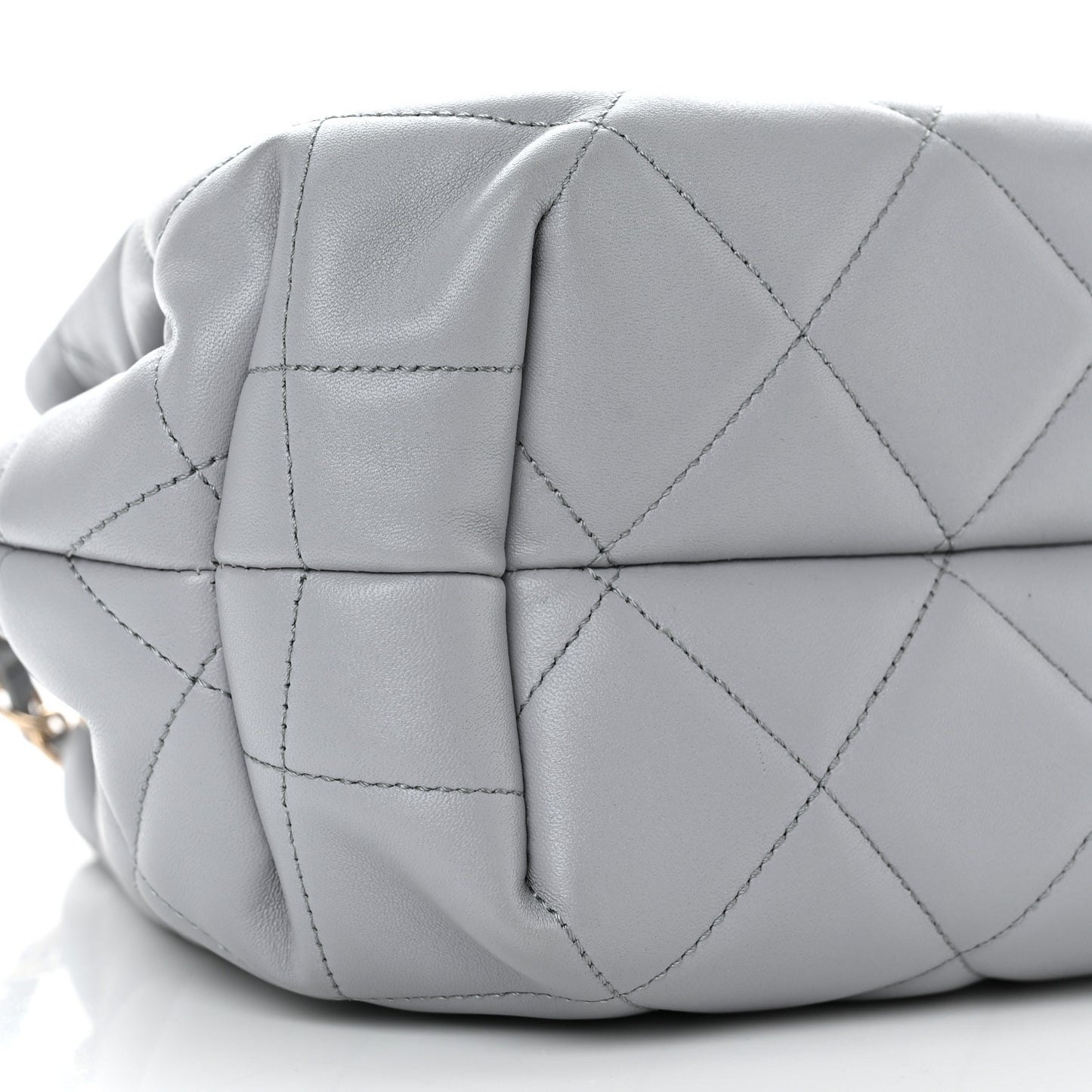 Lambskin Quilted CC Dweller Drawstring Bucket Bag Light Grey