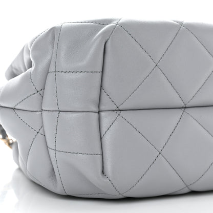Chanel Lambskin Quilted CC Dweller Drawstring Bucket Bag Light Grey 9 of 10