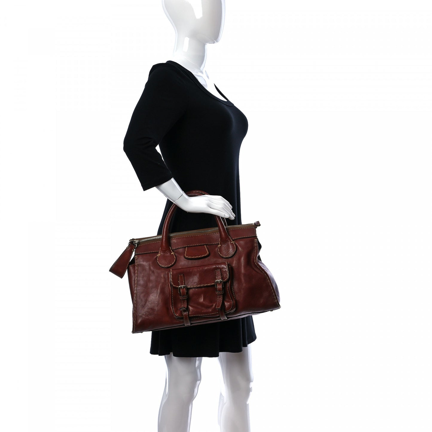 Calfskin Edith Satchel Sepia Brown