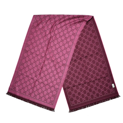 Gucci Wool Jacquard GG Monogram Sten Fringe Scarf Magenta Bordeaux 3 of 6