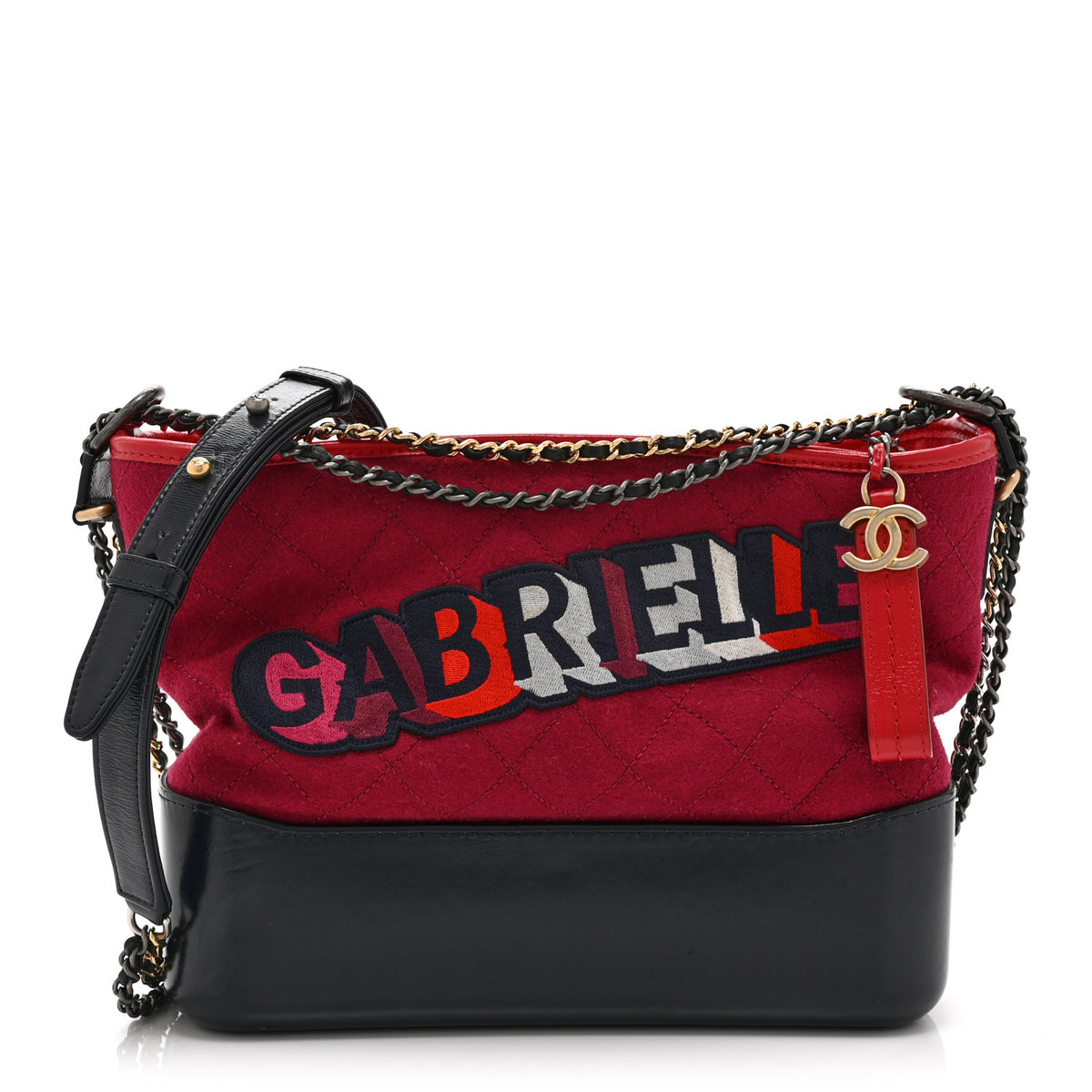 Wool Calfskin Quilted Medium Gabrielle Hobo Red