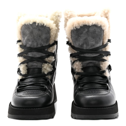 Chanel Calfskin Suede Shearling Lace Up Boots 35.5 Black Grey 2 of 9